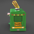 Green Taco Truck with Large Taco on Top TACO Sign and Decorative Patterns