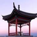Chinese Garden Landscape Featuring Traditional Pavilion Red Pillars And Carved Details
