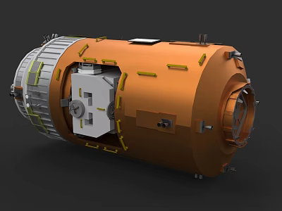 Orange Cylindrical Industrial Equipment With Metal Structure Yellow Strips White Panel And Circular Interface 3d model