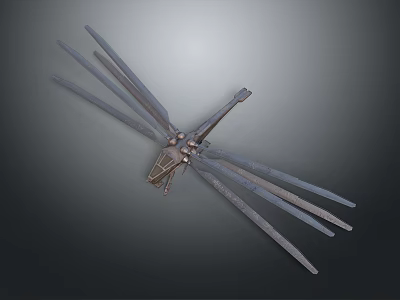 Detailed Metallic Airplane Model With Symmetric Mechanical Blades And Gray Background 3d model