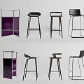 Modern Bar Stools With Various Stylish Designs And Metal Frame Structures 3d model