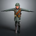 Game Movie Character In Green Military Uniform With Helmet Equipment Belt Backpack And Black Boots
