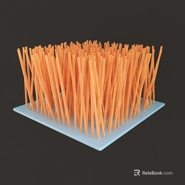 Orange Long Thin Sticks Display On Light Blue Square Base For Sale 3d model 