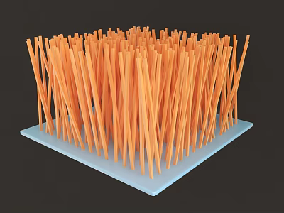Orange Long Thin Sticks Display On Light Blue Square Base For Sale 3d model