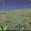 Garden Landscape With Palm Trees Illuminated Green Hillside Under Night Sky And Cable Cars