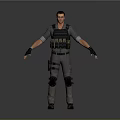 Tactical Human Character In Gray Combat Outfit With Vest Knee Pads And Gloves Standing Pose