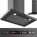 Modern Sleek Kitchen Appliances Stainless Steel Refrigerator Range Hood Oven Microwave
