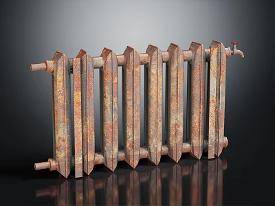 Rusted Old Cast Iron Radiator With Vertical Sections And Classic Design 3d model