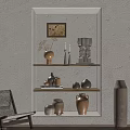 Shelf Display With Ceramic Vases Decorative Pots Sculpture Dried Plants And Books