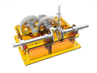 Industrial Equipment Gear Transmission System With Metal Shafts And Yellow Base 3d model