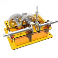 Industrial Equipment Gear Transmission System With Metal Shafts And Yellow Base