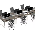 Modern Office Desk Setup With Multiple Workstations Computer Monitors And Office Chairs 3d model