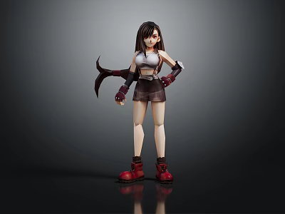 Anime Style Female Character Figure With White Top Brown Shorts Red Boots And Gloves 3d model