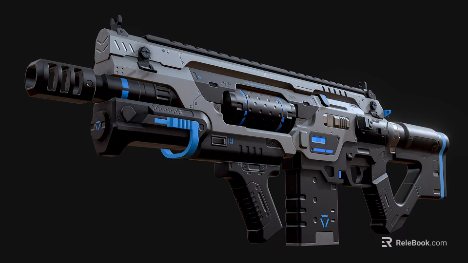 Futuristic Assault Rifle With Gray Body Blue Accents And Mechanical Details 3d model 