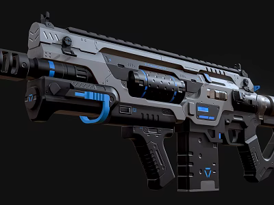 Futuristic Assault Rifle With Gray Body Blue Accents And Mechanical Details 3d model