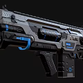 Futuristic Assault Rifle With Gray Body Blue Accents And Mechanical Details