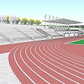 Football Field Design With Green Turf Red Athletic Track And Stadium Stands