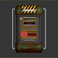 Metal Locker With Striped Warning Sign Red Indicator Light And Green Brown Exterior