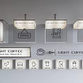 Coffee Shop Public Facility With Breakfast Station Signage Open Sign And Food Drink Icons