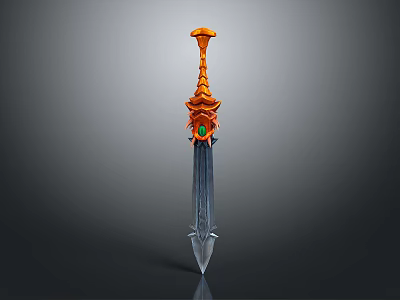 Fantasy Sword With Orange Hilt Green Gemstone Blue Blade And Intricate Design 3d model