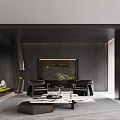 Modern Living Room Interior With Dark Wood Walls Black Armchairs And Marble Coffee Table