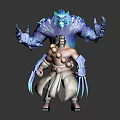 Muscular Fantasy Warrior With Beaded Necklace And Blue Demonic Creature Glowing Runes 3d model