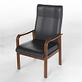 Four Stylish Office Chairs With Black Leather Seats Wooden Armrests And Legs Classic Design