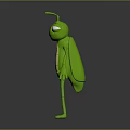 3D Green Insect Character With Big Blue Eyes And Slim Body Design Features