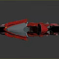 Red Canon Futuristic Motorcycle With Sleek Design And Unique Wheel Structure
