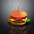 Delicious Fresh Hamburger With Bun Patty Tomato Lettuce Onion And Toothpick
