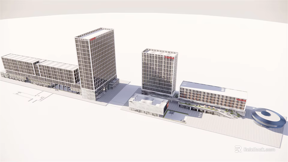 Modern Office Building Complex With High Rise Towers And Low Rise Structures 3d model
