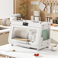 White Toaster Oven With Digital Display Transparent Door And Coffee Cup On Kitchen Countertop