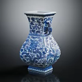Traditional Chinese Blue and White Ceramic Vase With Dragon Pattern Double Ears Hexagonal Base 3d model