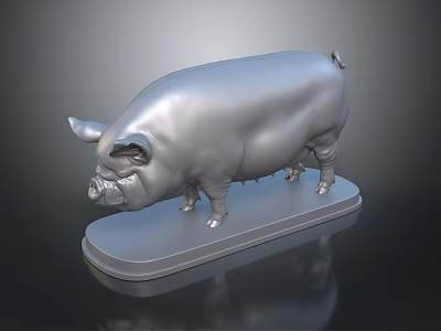Shiny Silver Pig Sculpture on Decorative Base for Home Decoration 3d model
