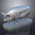 Shiny Silver Pig Sculpture on Decorative Base for Home Decoration