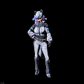 Futuristic Character With Blue Purple Hair Cat Ears And Tail Wearing Modern Jacket Pants