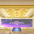 Luxurious Hotel Lobby With Golden Decorated Ceiling Stained Glass And Wedding Stage Design