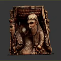 Intricate Hand Carved Sculpture Featuring Royal Figure With Crown Scepter And Attendants