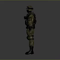 Military Soldier In Camouflage Uniform With Helmet Goggles And Tactical Gear