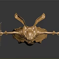 Golden Ornate Statue With Crown Sword Dress And Outstretched Arms