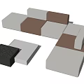 White and Brown Modular Sectional Sofa With Cube Shaped Design And Black Accent Block 3d model