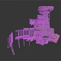 Medieval Fortress Scene Structure With Rock Tower Metal Gate And Staircase