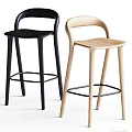 Modern Bar Stools Black And Light Wood With Curved Backrests And Sleek Structure