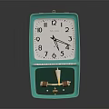 Teal Square Clock With White Dial Black Numbers And Visible Mechanical Pendulum 3d model