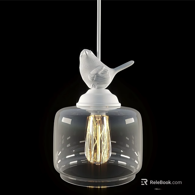 Modern Bird Shaped Pendant Light with White Design Transparent Glass Shade and Spiral Bulb 3d model 