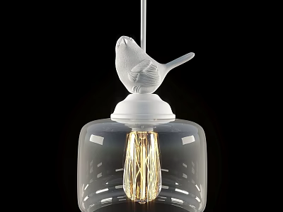 Modern Bird Shaped Pendant Light with White Design Transparent Glass Shade and Spiral Bulb 3d model