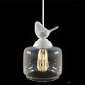 Modern Bird Shaped Pendant Light with White Design Transparent Glass Shade and Spiral Bulb
