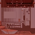 Modern Hotel Room Interior With Comfortable Sofa Wooden Decor TV And Chandelier