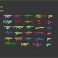 Various Types of Black and Green Weapons Neatly Arranged in