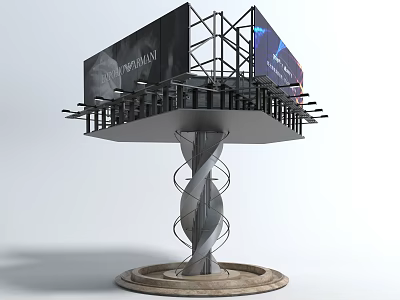 Public Facility Billboard With Modern Spiral Structure And Display Screens For Public Advertising 3d model